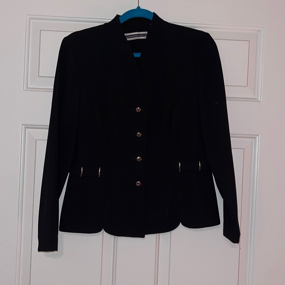 Amanda Smith Petites Women’s Dress Suit Jacket, Black with Silver Buttons